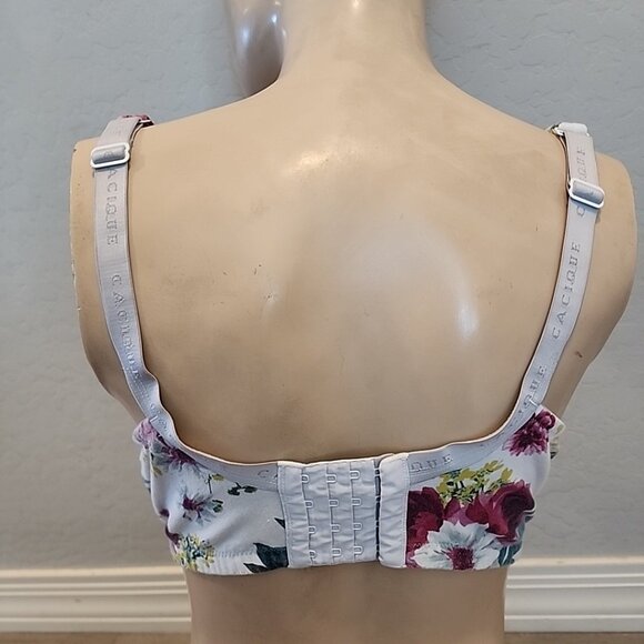 Cacique Lightly Lined T-Shirt Bra 40DDD White Roses Floral Underwire - Picture 2 of 4